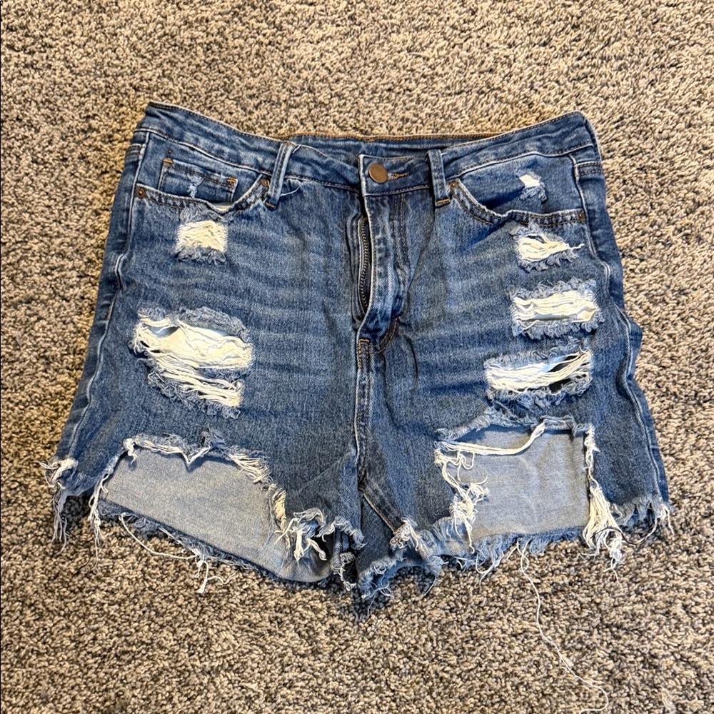 SHEIN Blue Distressed Jean Shorts